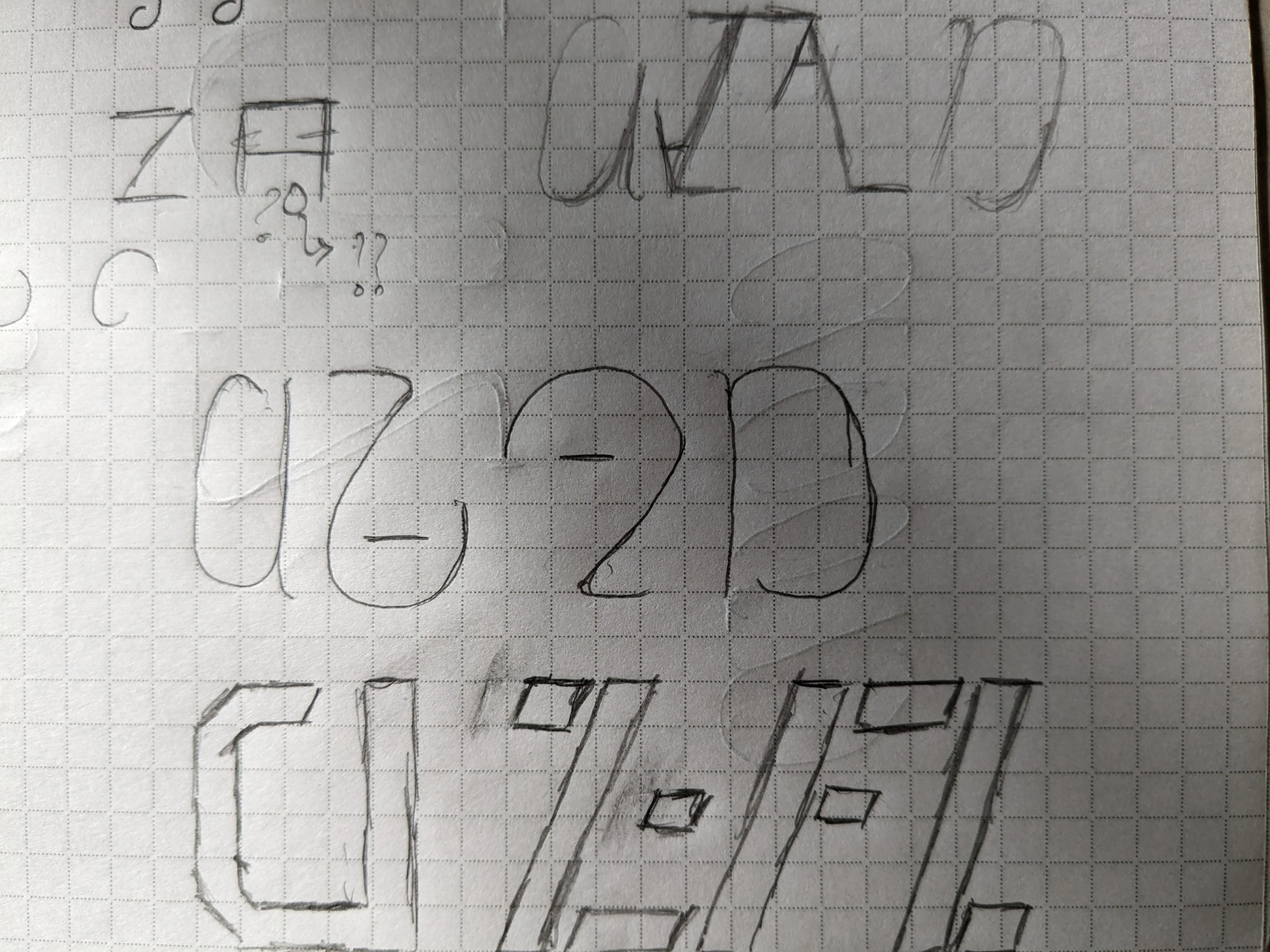 An ideation sketch on graph paper for the ambigram of my name